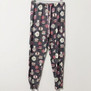 Briefly Stated Womens‎ Pajama Pants Size XS Gray and Pink Teacups Jogger Style